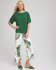 Chico's Clothing Palm-Frond-Motif Pull-On Wide-Leg Cropped Jeans