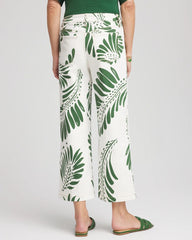 Chico's Clothing Palm-Frond-Motif Pull-On Wide-Leg Cropped Jeans