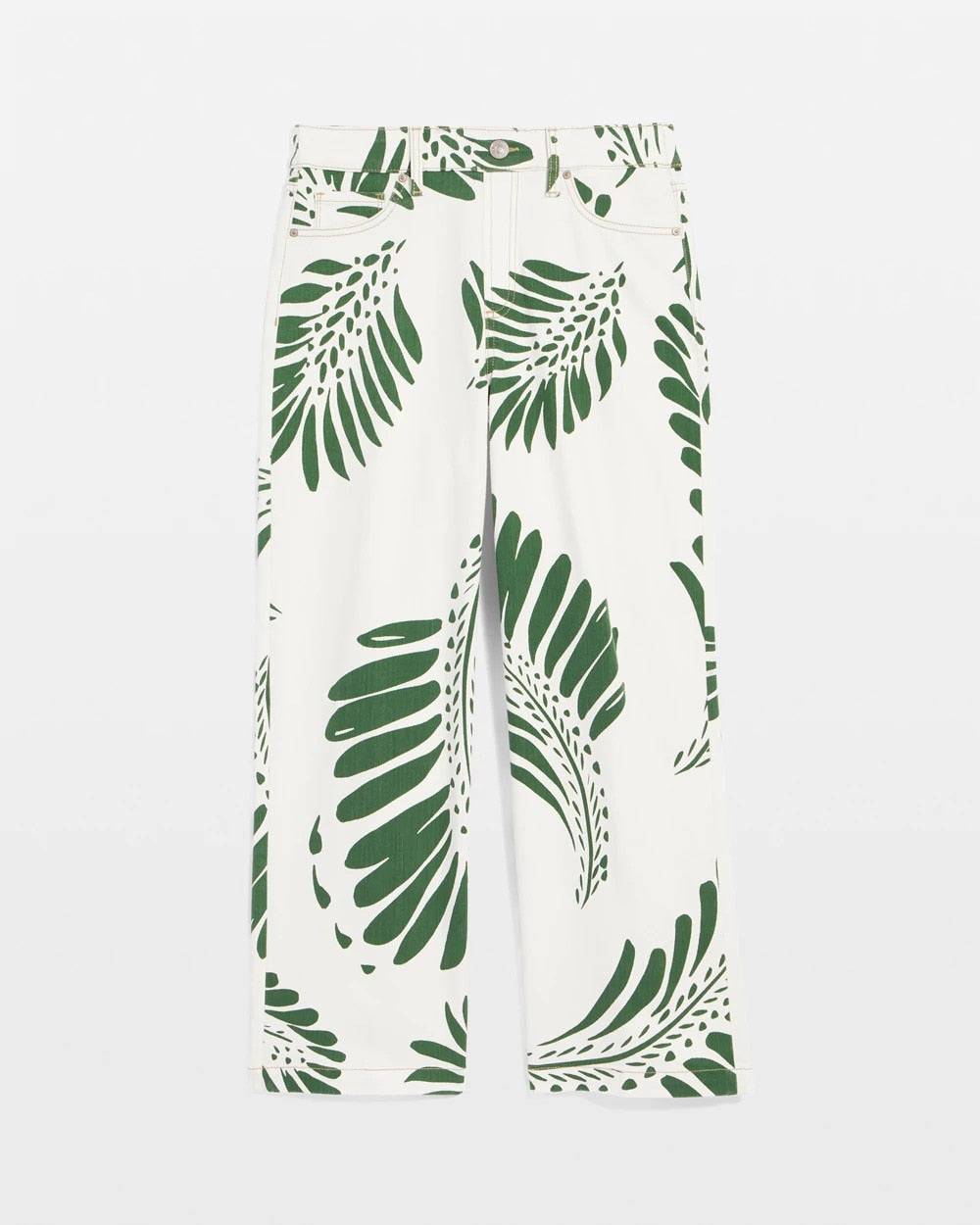 Chico's Clothing Palm-Frond-Motif Pull-On Wide-Leg Cropped Jeans
