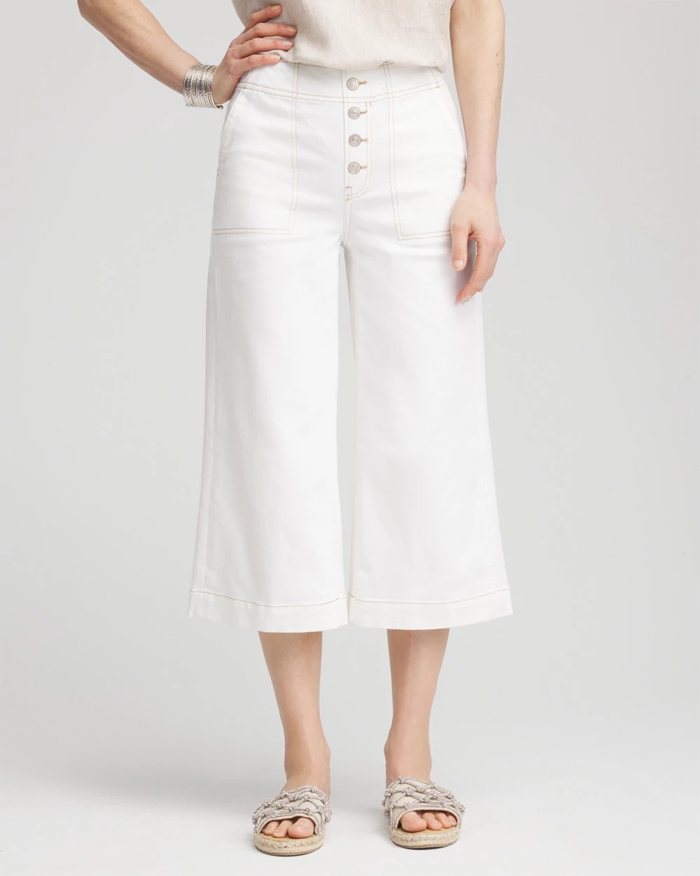 Chico's Clothing No Stain Pull-On Wide Capri Jeans