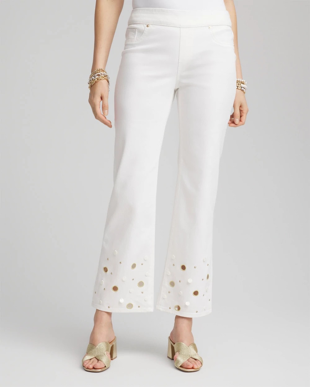Chico's Clothing Pull-On Embellished Straight-Leg Cropped Jeans