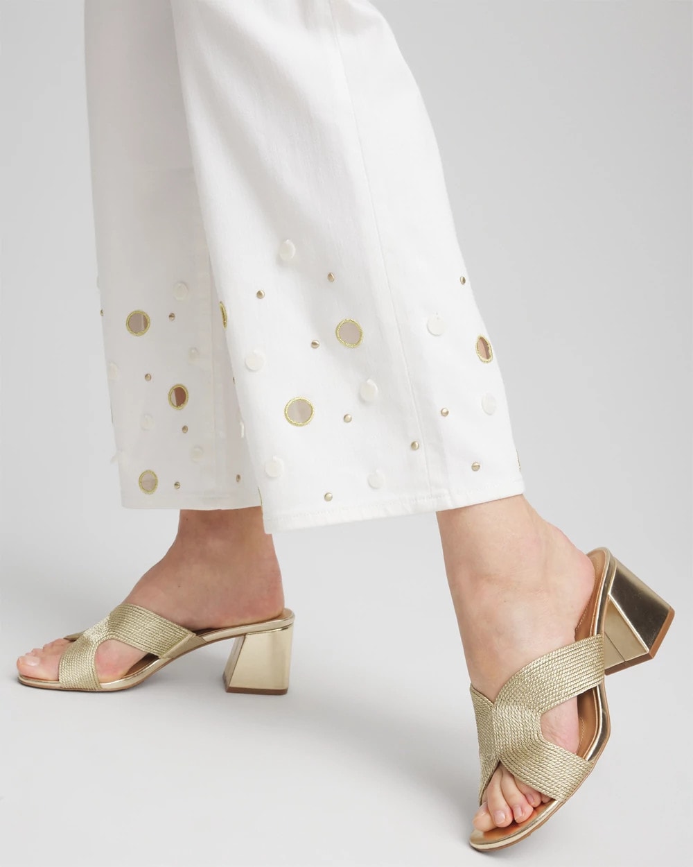 Chico's Clothing Pull-On Embellished Straight-Leg Cropped Jeans