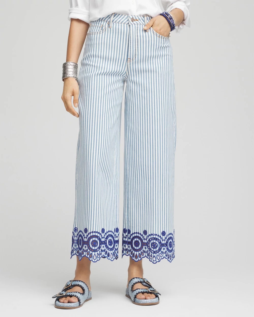 Chico's Clothing Eyelet High-Rise Wide Cropped Jeans
