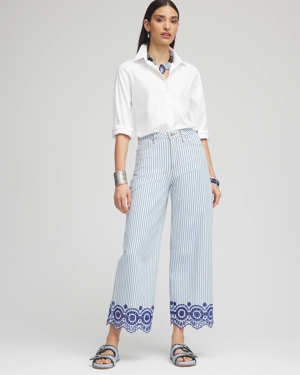 Chico's Clothing Eyelet High-Rise Wide Cropped Jeans