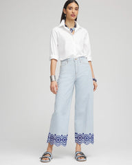 Chico's Clothing Eyelet High-Rise Wide Cropped Jeans
