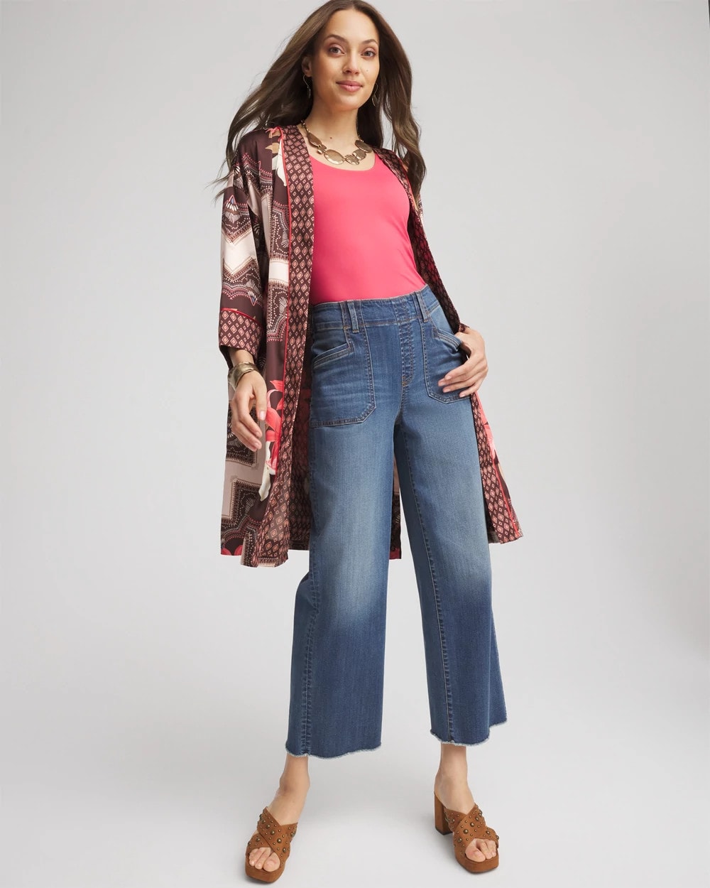 Chico's Clothing Pull-On Cropped Wide-Leg Frayed Jeans