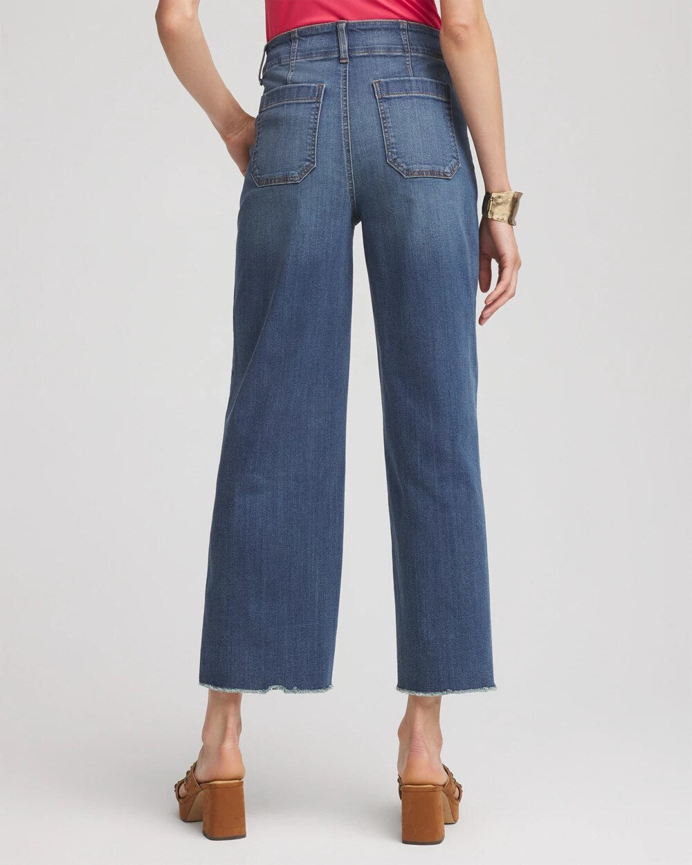 Chico's Clothing Pull-On Cropped Wide-Leg Frayed Jeans