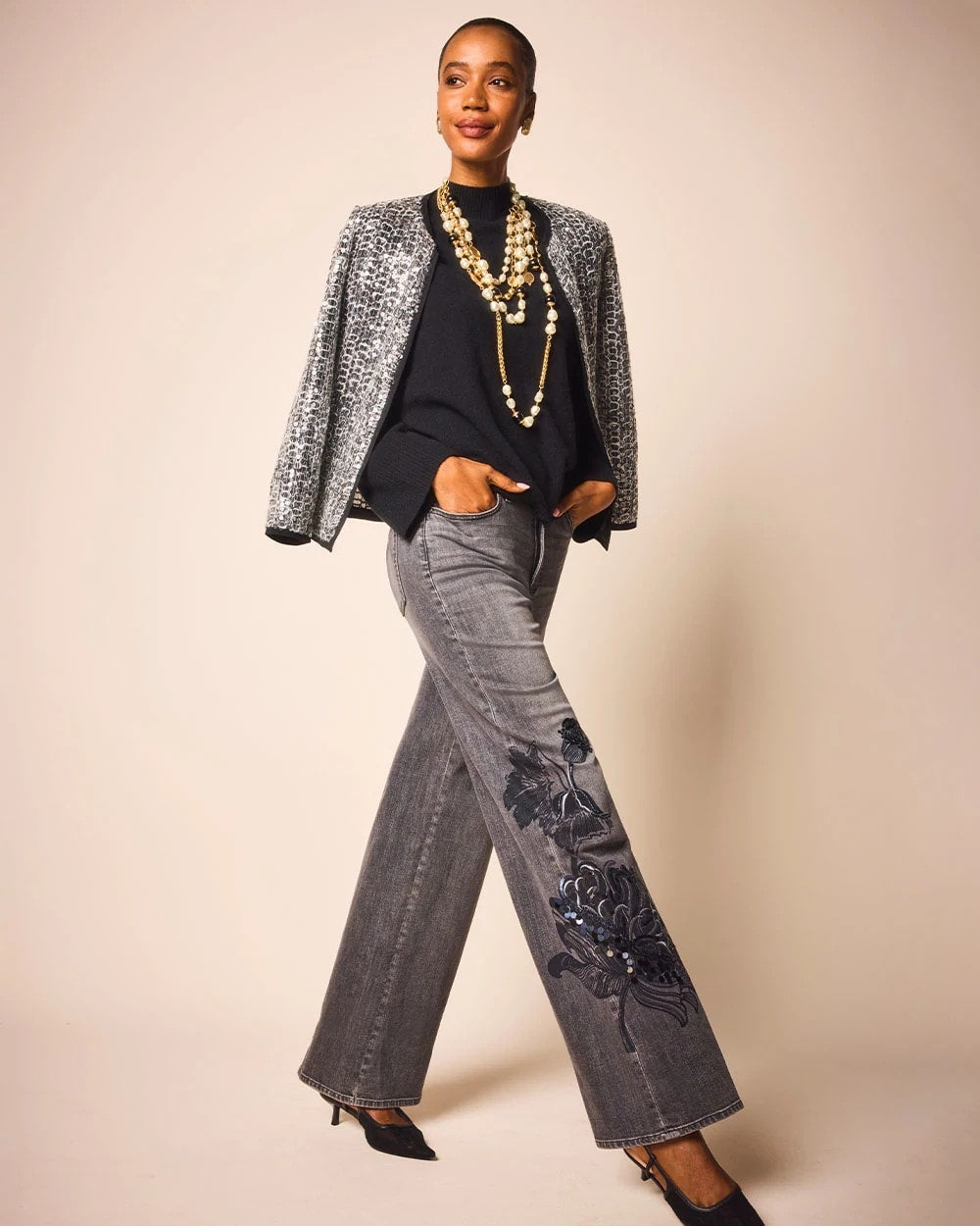 Chico's Clothing Printed High-Rise Wide-Leg Jean