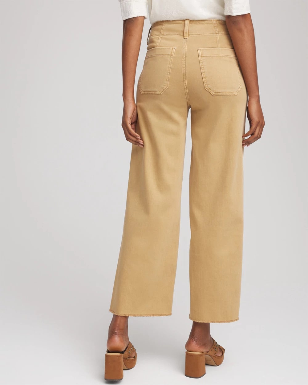 Chico's Clothing Neutral Pull-On Cropped Wide-Leg Frayed Jeans