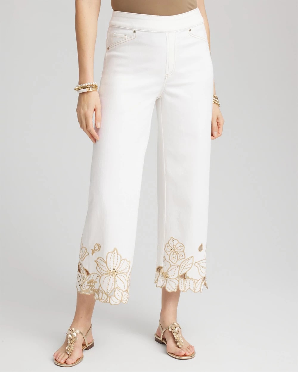 Chico's Clothing Pull-On Embellished Cropped Jeans