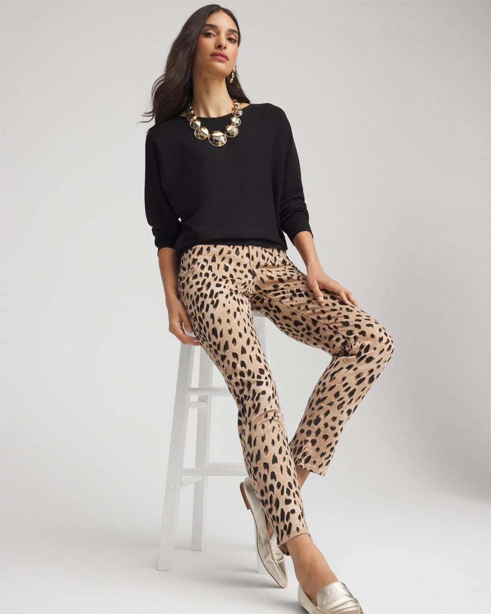 Chico's Clothing Leopard Girlfriend Slim Ankle Jeans