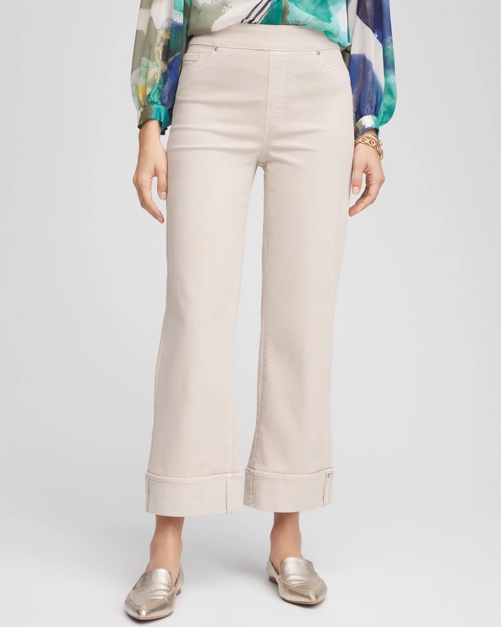 Chico's Clothing Pull-On Wide Leg Cuffed Jeans