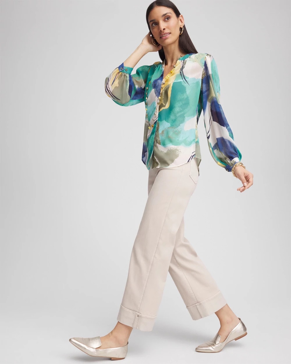 Chico's Clothing Pull-On Wide Leg Cuffed Jeans