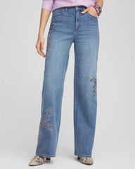 Chico's Clothing Embellished High Rise Wide Leg Jeans