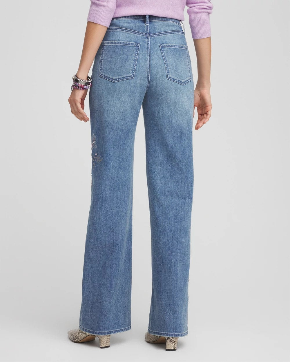 Chico's Clothing Embellished High Rise Wide Leg Jeans