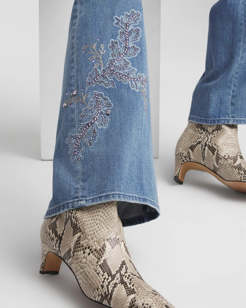 Chico's Clothing Embellished High Rise Wide Leg Jeans