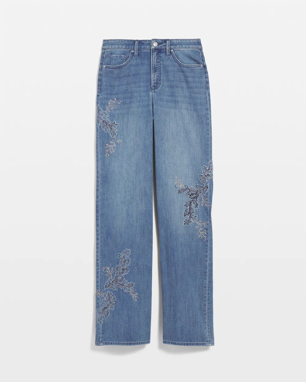 Chico's Clothing Embellished High Rise Wide Leg Jeans