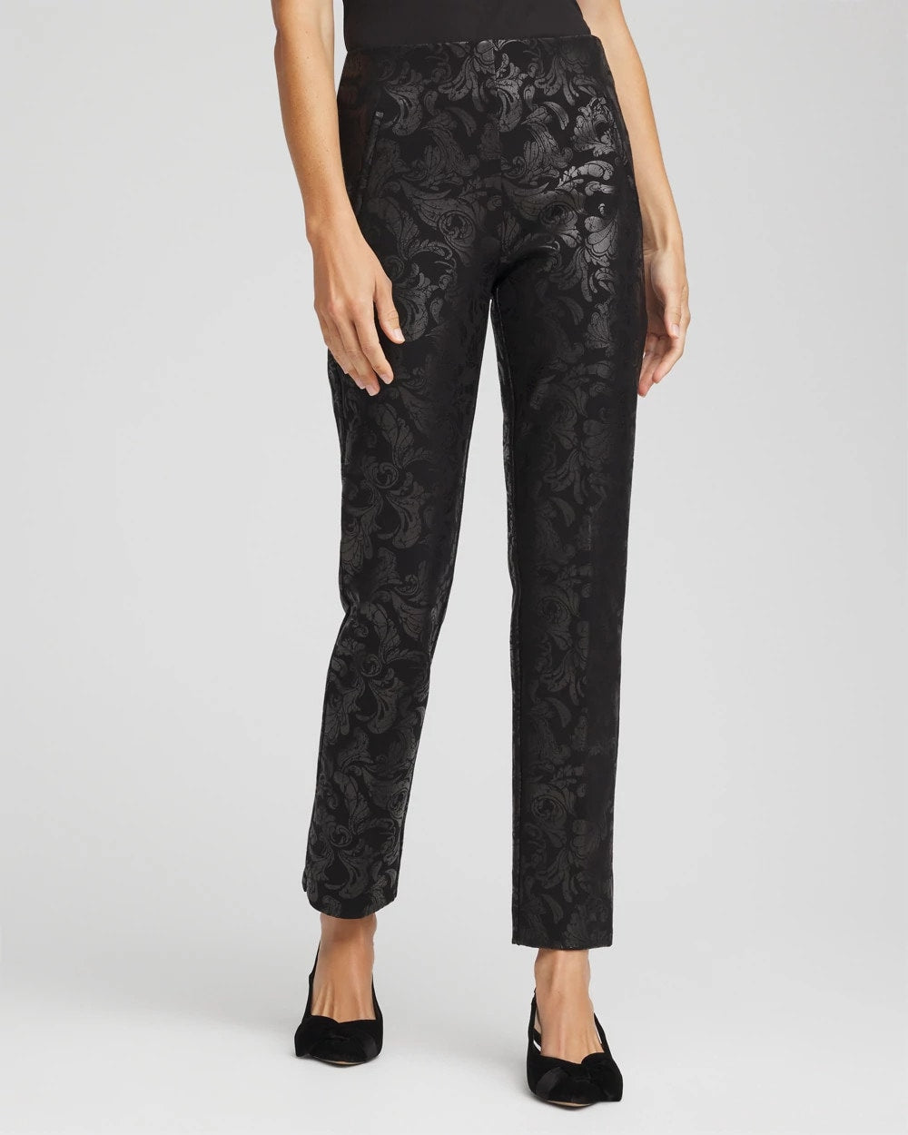 Chico's Clothing Juliet Black Foiled  Slim Ankle Pants
