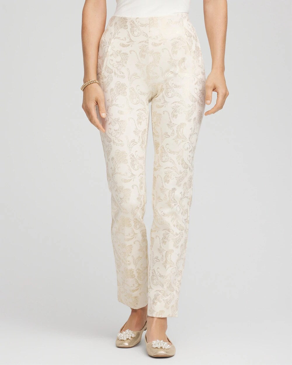 Chico's Clothing Juliet Golden Foiled Slim Ankle Pants