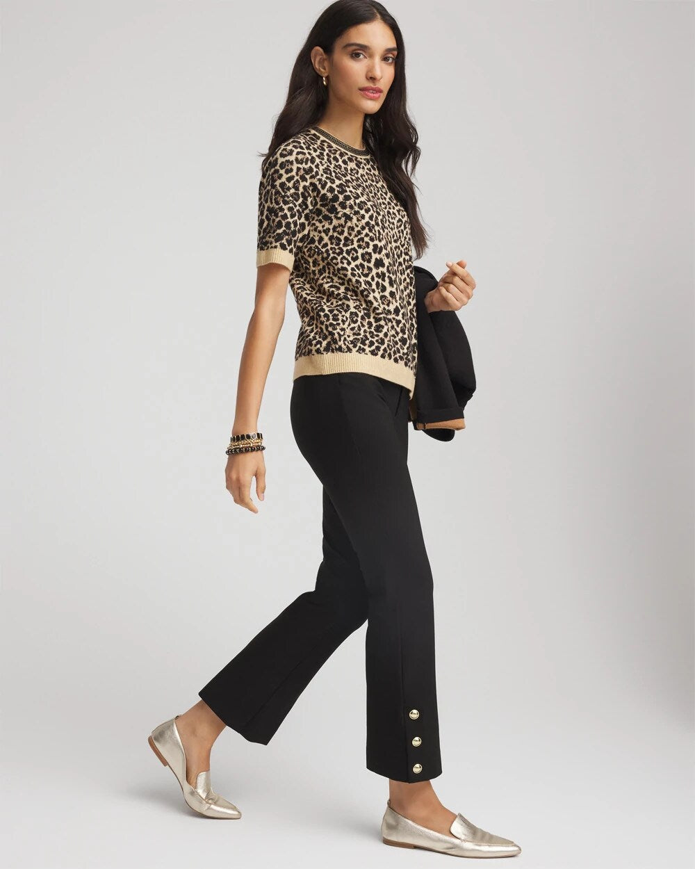Chico's Clothing Bi-Stretch Flared Button-Hem Cropped Pants