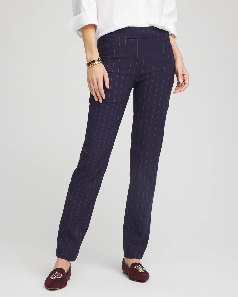 Chico's Clothing Shadow Stripe Brigitte™ Slim Pull-On Pants
