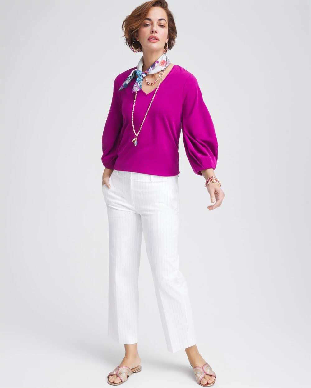 Chico's Clothing Striped Straight-Leg Cropped Pants