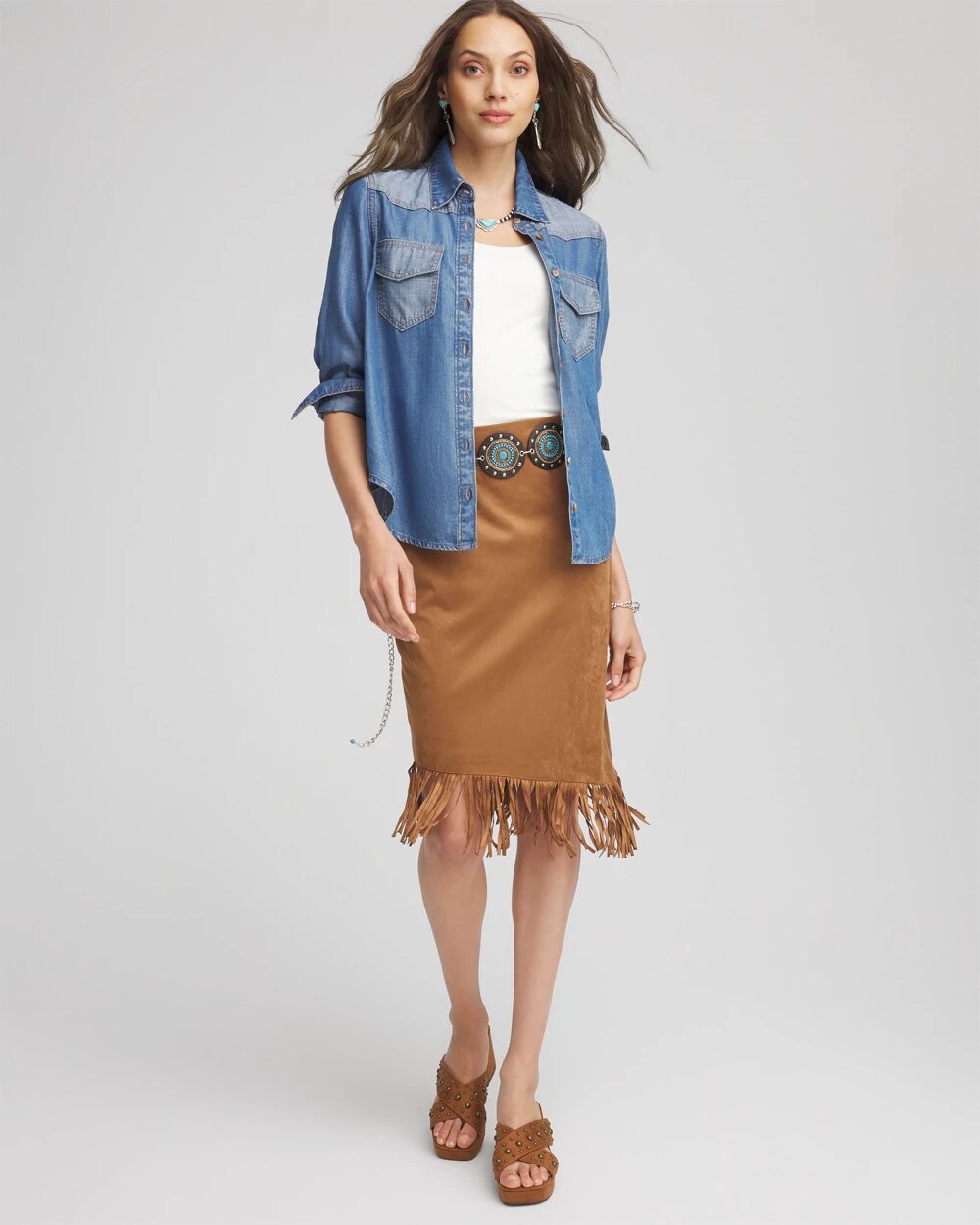 Chico's Clothing Suede Fringed Asymmetrical Skirt