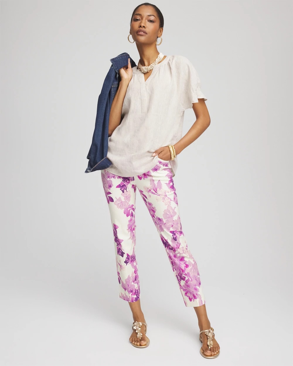 Chico's Clothing Brigitte™ Floral Pull-On Slim Cropped Pants