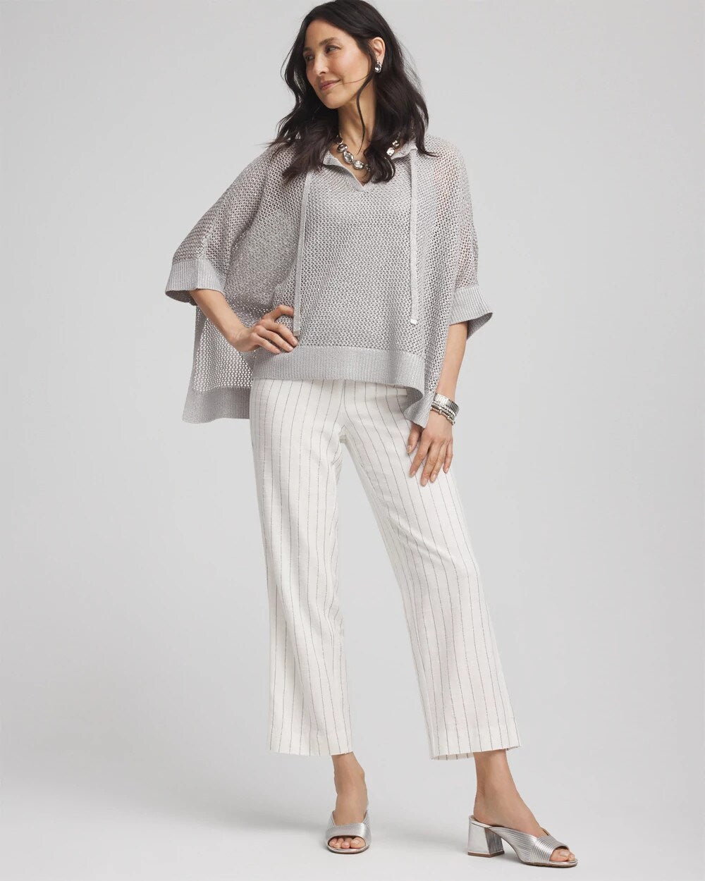 Chico's Clothing Metallic Striped Straight Cropped Pants