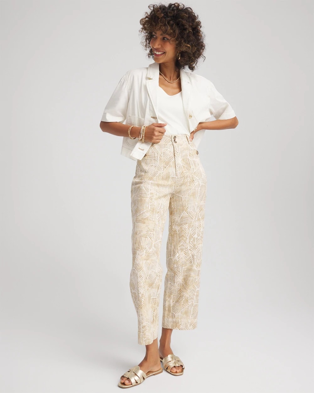 Chico's Clothing Printed Cropped Straight-Leg Pants