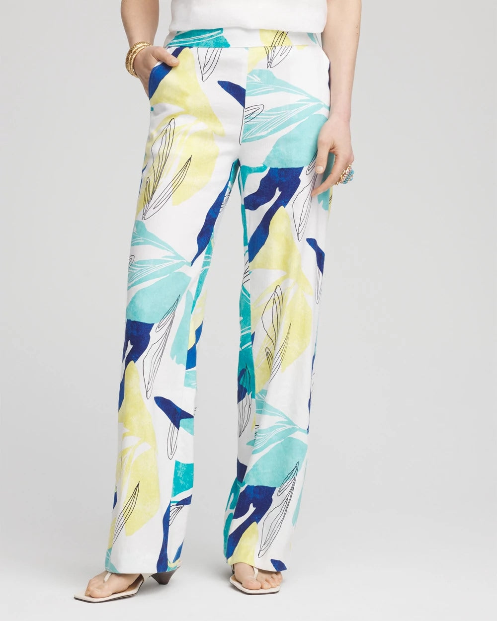 Chico's Clothing Tropical Linen Stretch Relaxed Pants