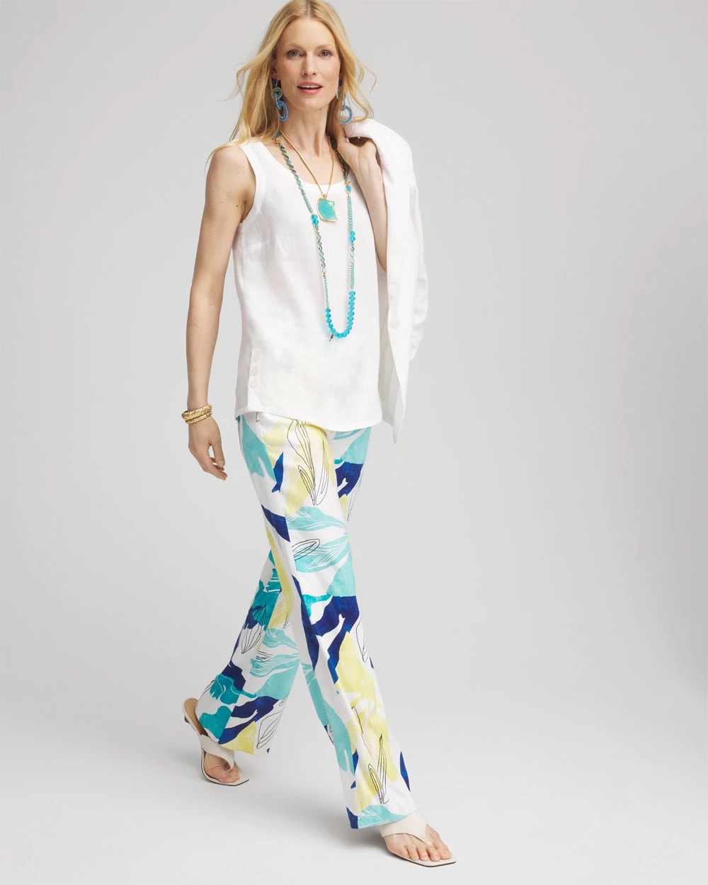Chico's Clothing Tropical Linen Stretch Relaxed Pants