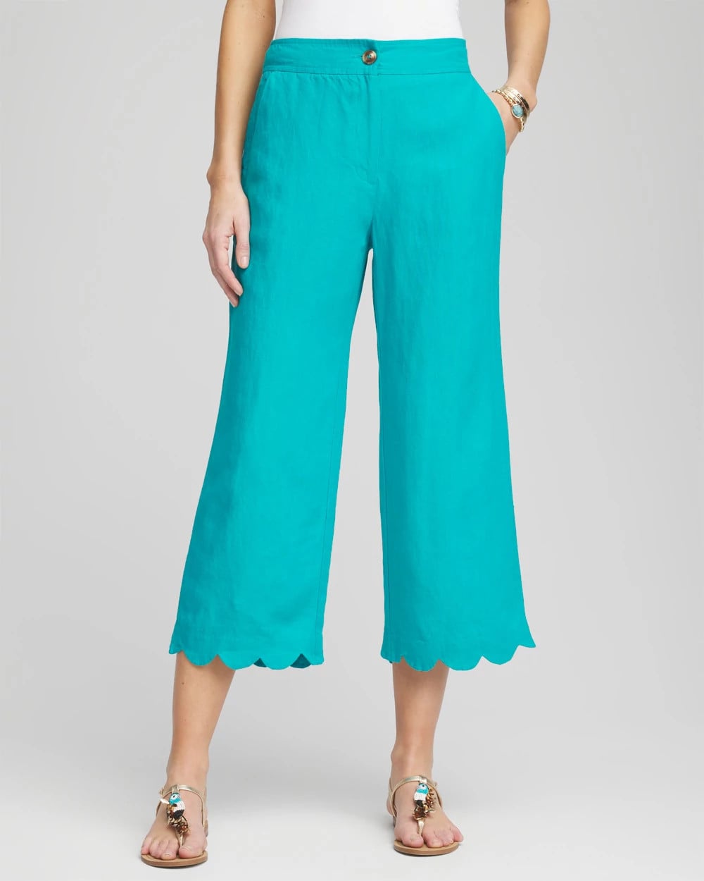 Chico's Clothing Linen Scallop Hem Crop Pants