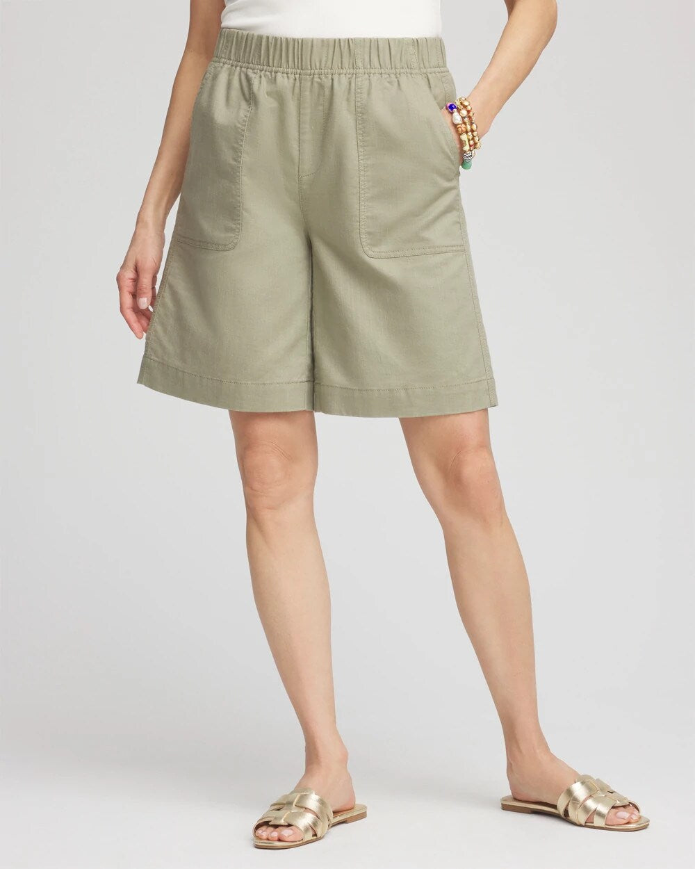Chico's Clothing Cotton-Linen Pull-On Utility Shorts