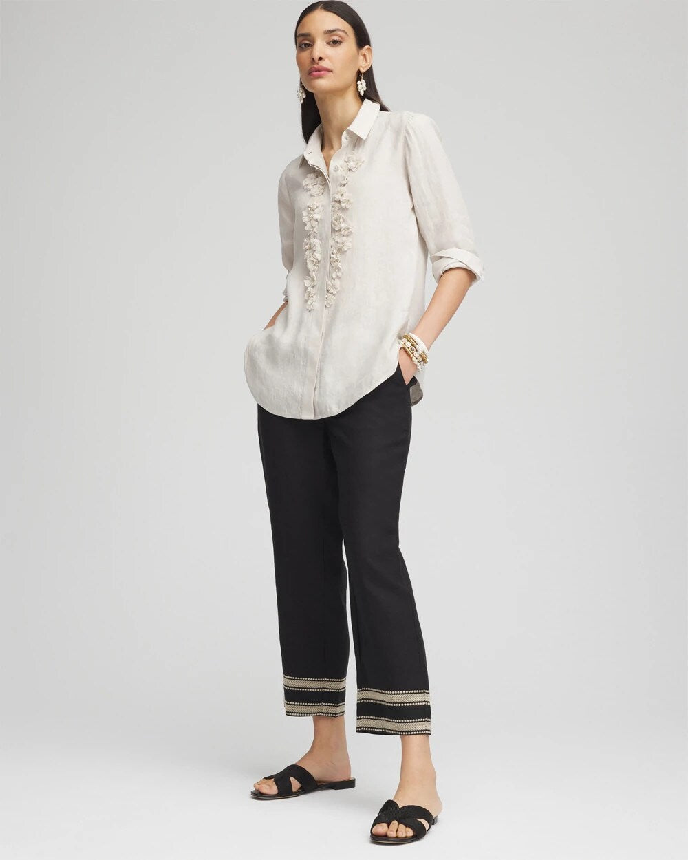 Chico's Clothing Linen Elastic Waist Cropped Pants