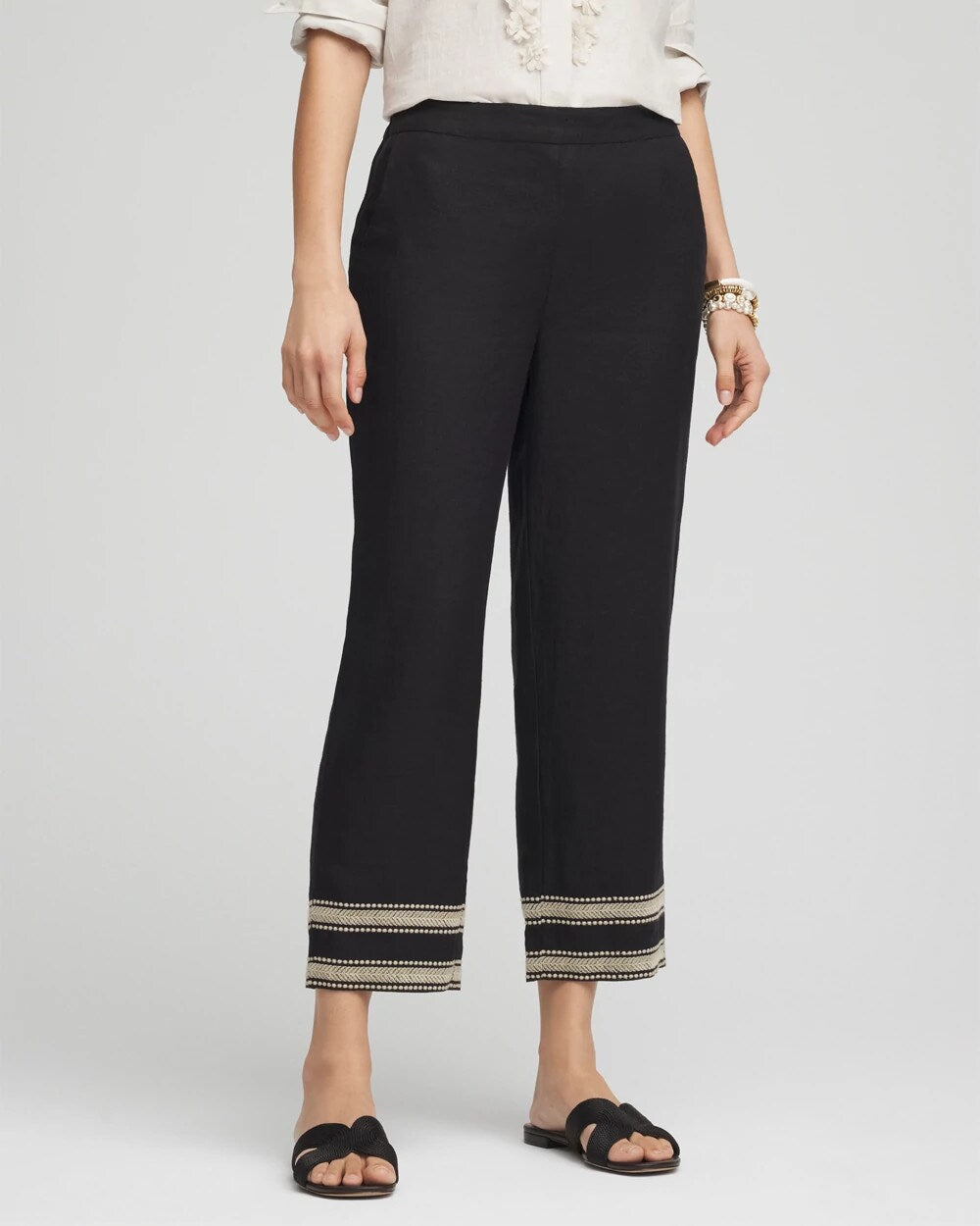 Chico's Clothing Linen Elastic Waist Cropped Pants