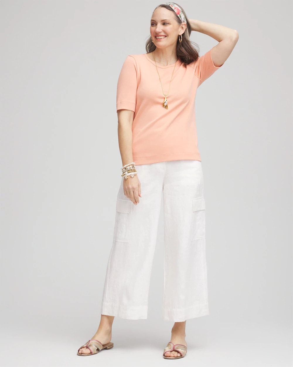 Chico's Clothing Linen Cargo Wide-Leg Cropped Pants