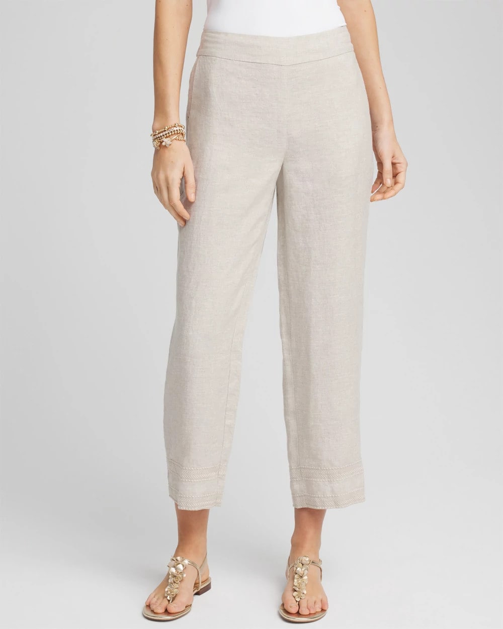 Chico's Clothing Linen Pull On Waist Cropped Pants
