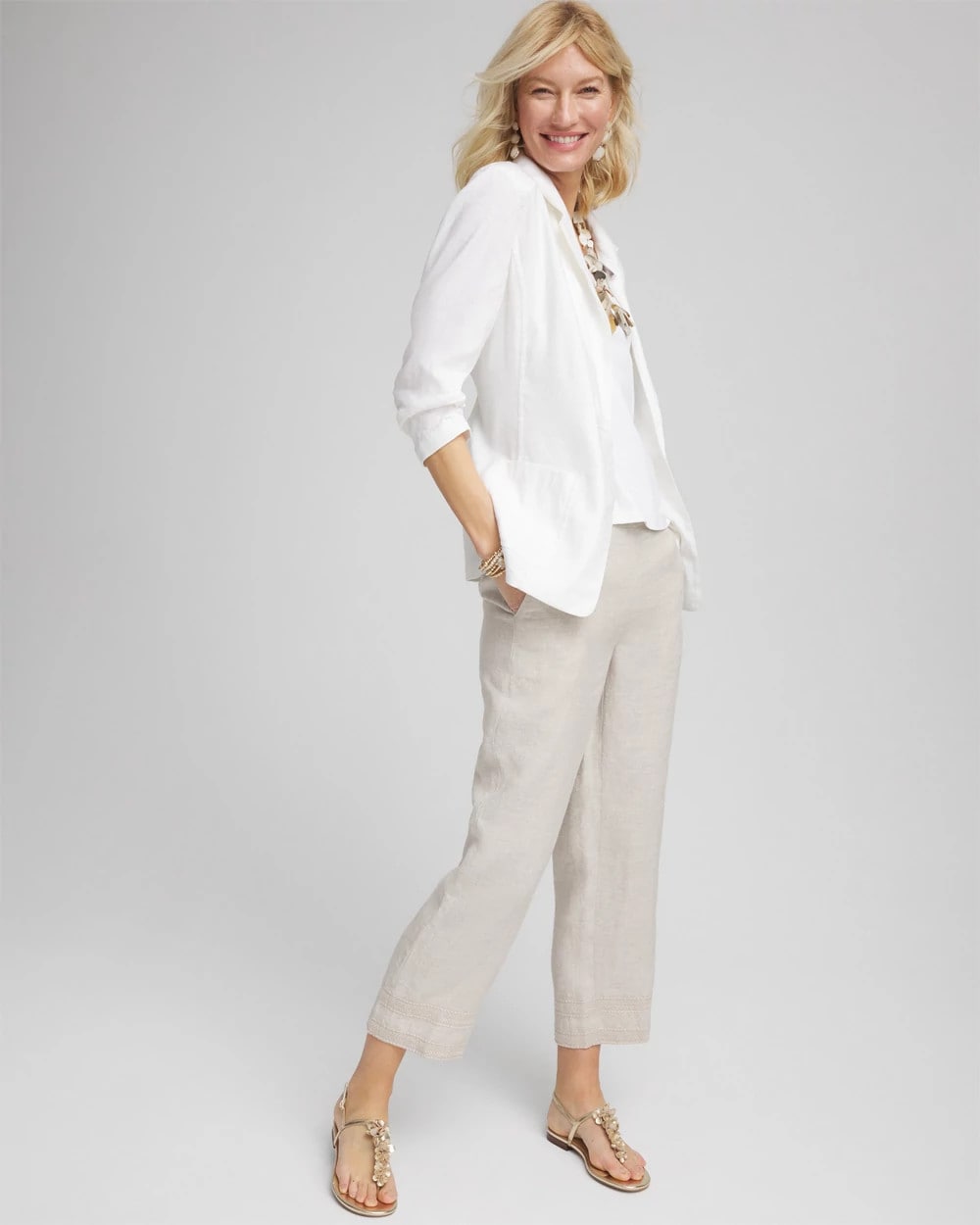Chico's Clothing Linen Pull On Waist Cropped Pants