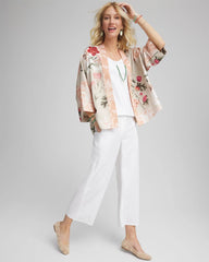 Chico's Clothing Ribbed Waist Linen Blend Straight-Leg Cropped Pants