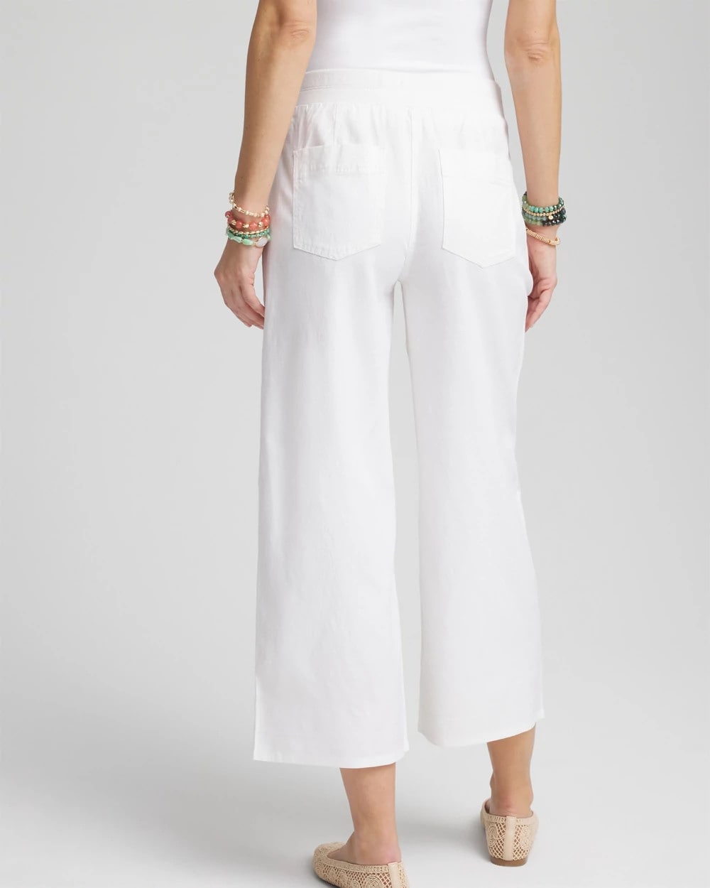 Chico's Clothing Ribbed Waist Linen Blend Straight-Leg Cropped Pants