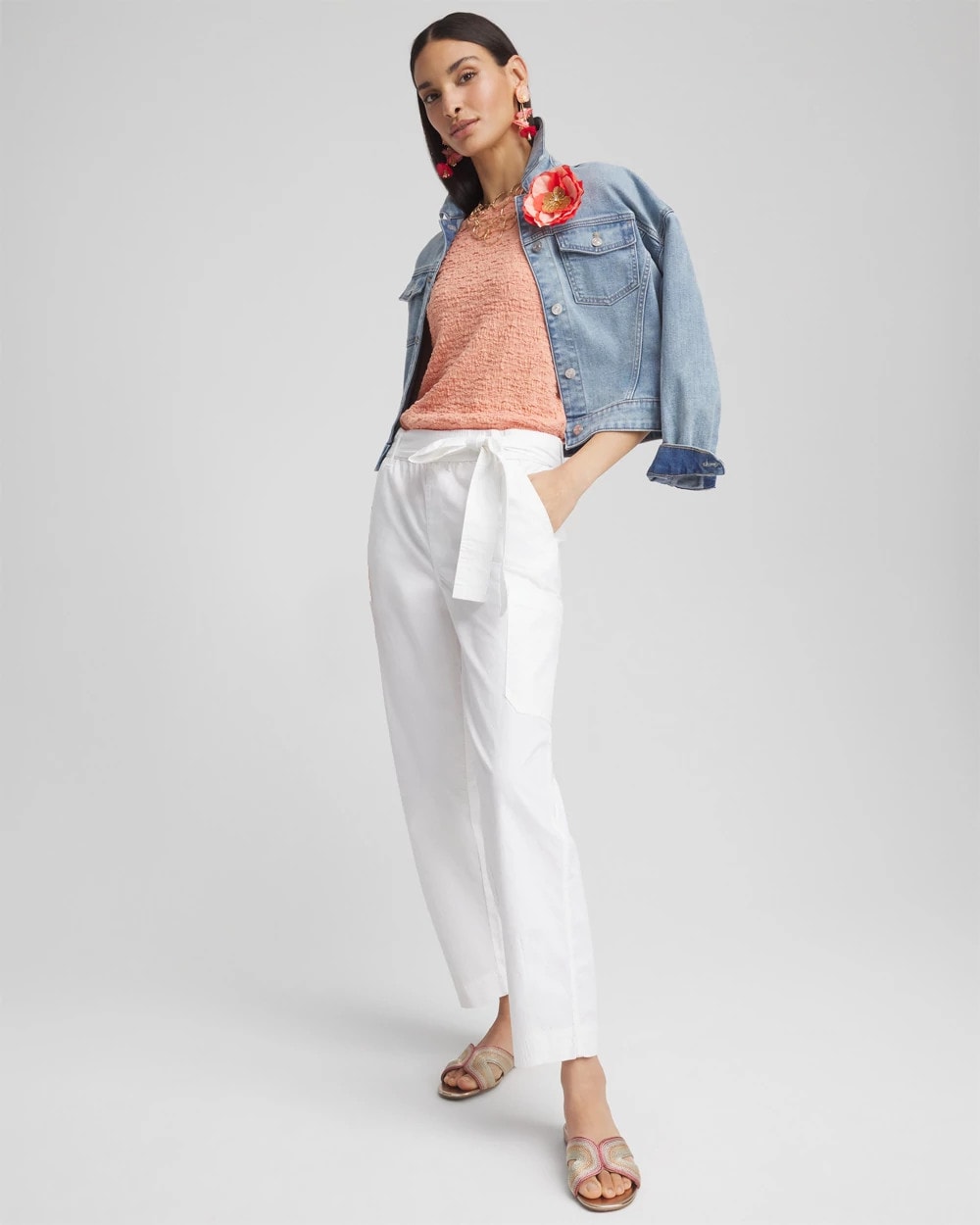 Chico's Clothing Poplin Pull-On Tapered-Leg Cropped Pants
