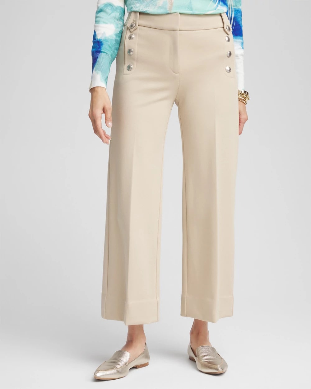 Chico's Clothing Button Knit Twill Cropped Pants