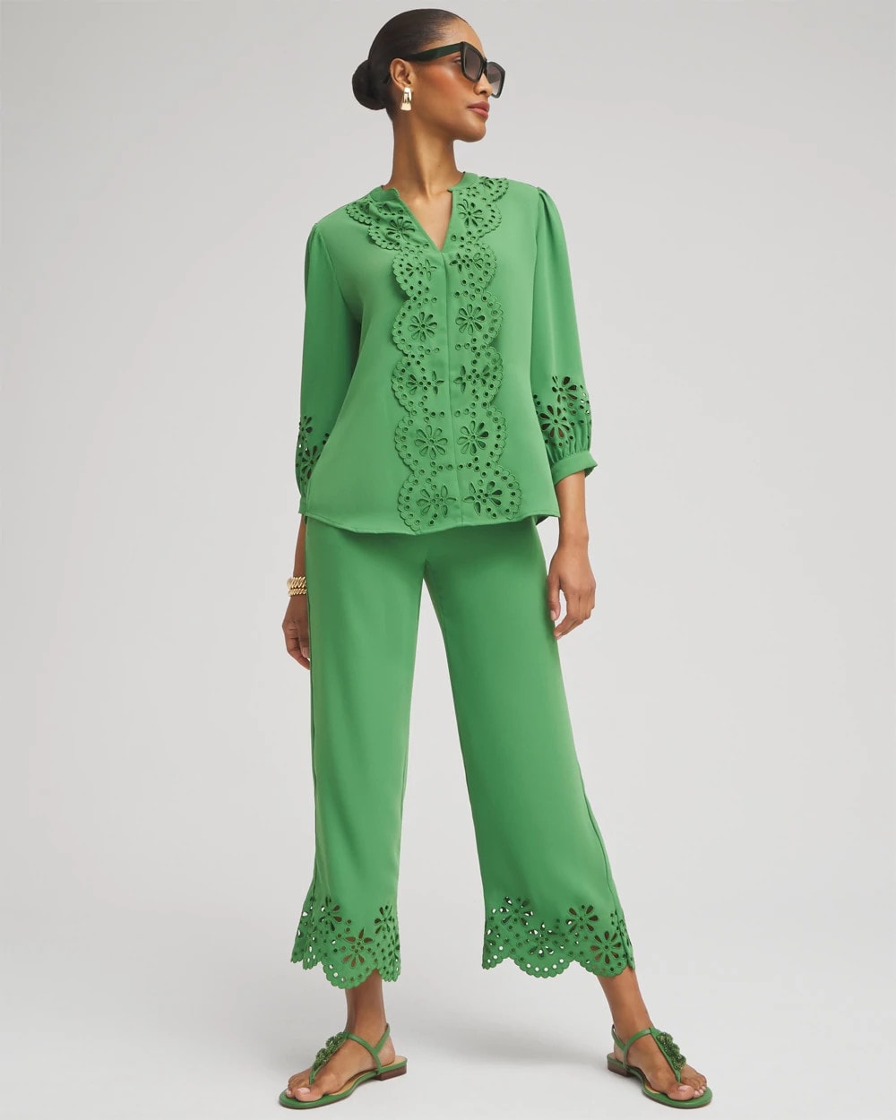 Chico's Clothing Satin Eyelet Hem Culottes
