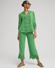 Chico's Clothing Satin Eyelet Hem Culottes