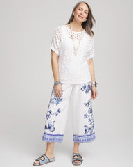 Chico's Clothing Butterfly Pull-On Linen Cropped Pants