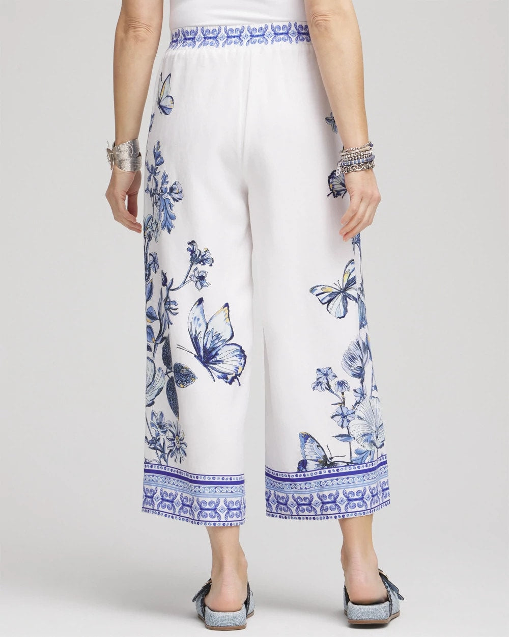 Chico's Clothing Butterfly Pull-On Linen Cropped Pants