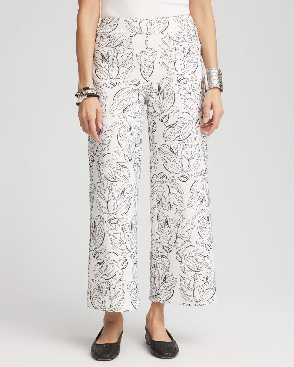 Chico's Clothing Brigitte™ Floral Embroidered Wide-Leg Cropped Pants