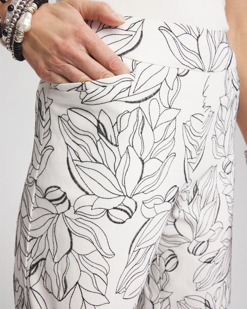 Chico's Clothing Brigitte™ Floral Embroidered Wide-Leg Cropped Pants
