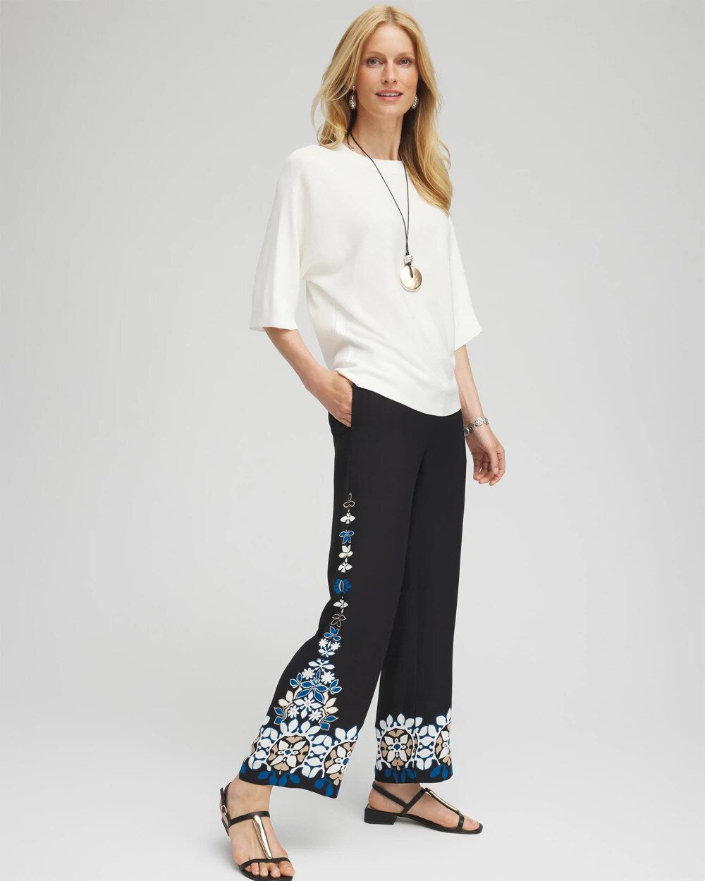Chico's Clothing Placed Floral Print Soft Cropped Pants